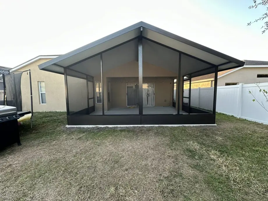 Screen room infill completed between existing porch columns